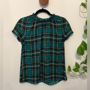 Express Green Plaid High Neck Blouse | M